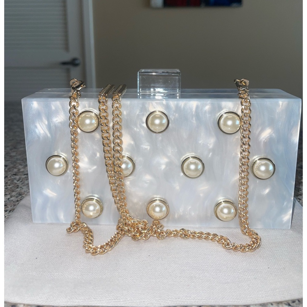 MB White  bag with Pearl Embellishments —NWT